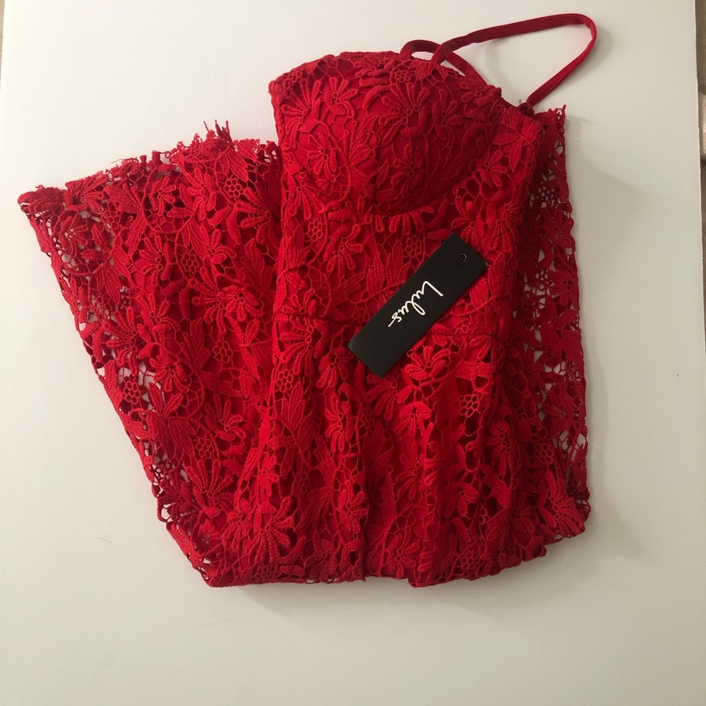 Lulus Red Lace Dress with Straps size XS NWT
